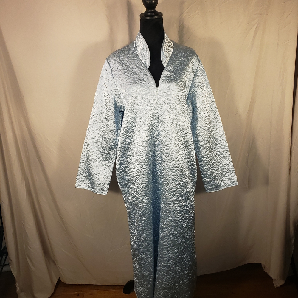 Jasmine Rose Elegant Light Blue Textured Robe - M - Picture 2 of 7